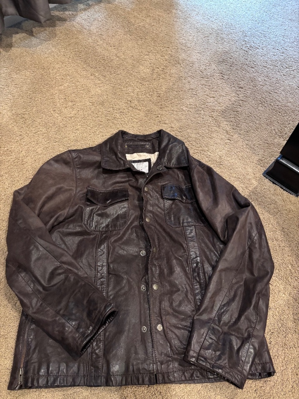 Wilsons genuine Leather Coat Mens Brown M Snap front